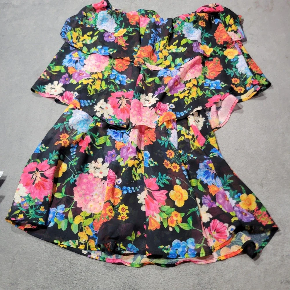 Show Me Your Mumu Womens‎ Dress XS Black Floral Ruffle Off Shoulder Mini Boho